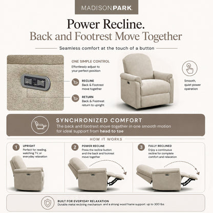 Elio Power Recliner 3-in-1 with Swivel, Glider, Charging Station - Light Grey