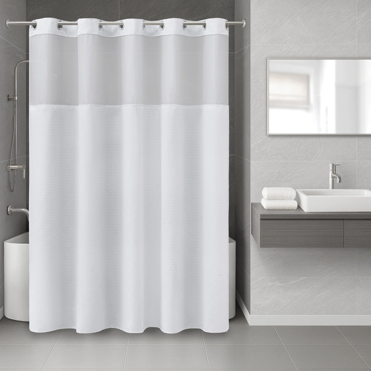 Plain Weave Luxury Shower Curtain - Waffle - White