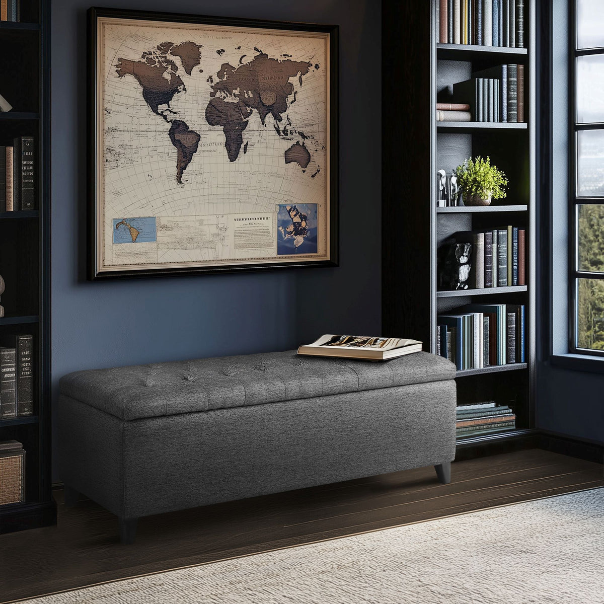 Shandra Tufted Top Upholstered Storage Bench - Charcoal