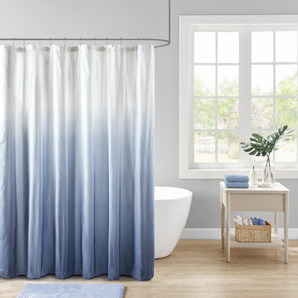 Ara Ombre Printed Seersucker Shower Curtain - Blue