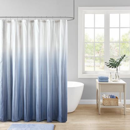 Ara Ombre Printed Seersucker Shower Curtain - Blue