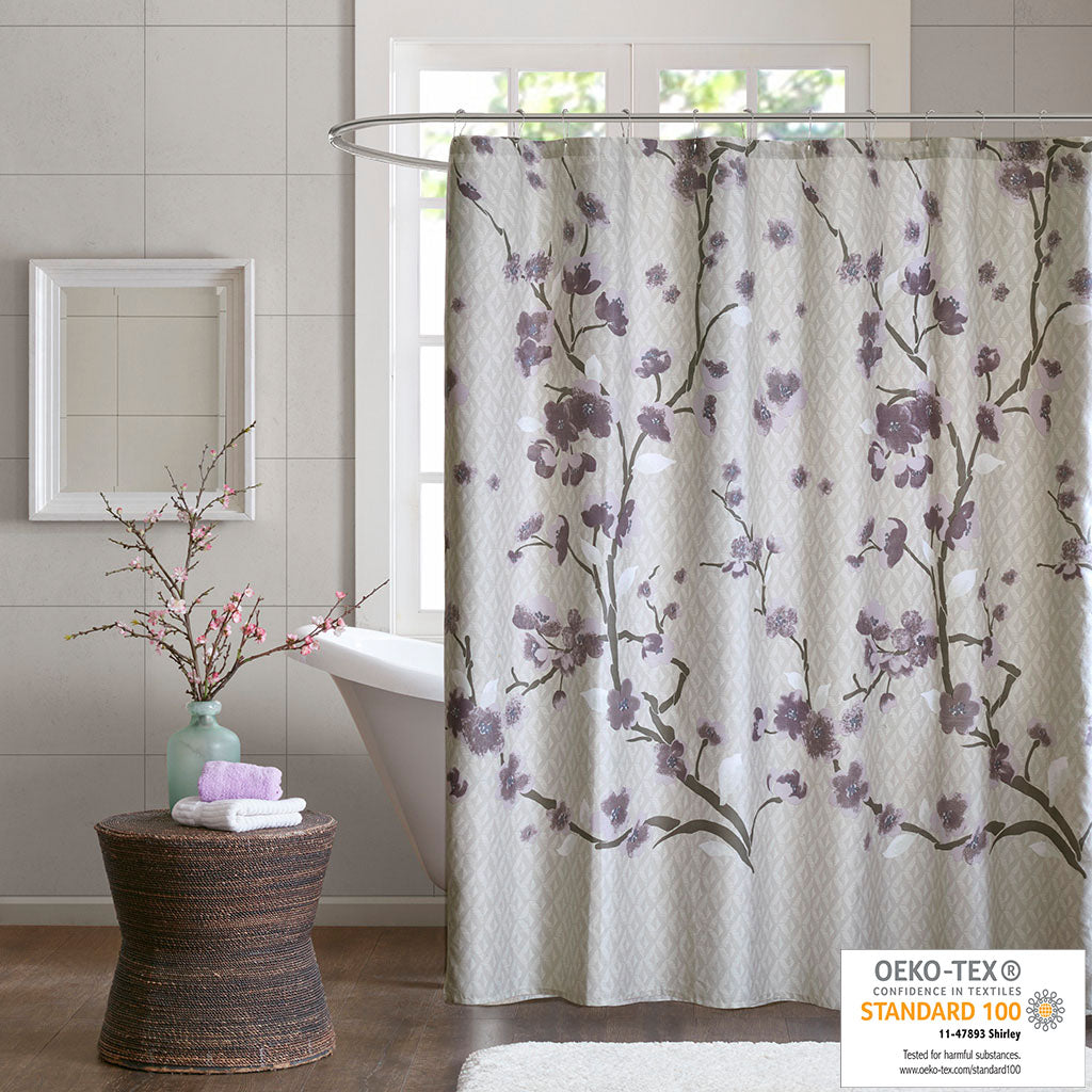 Holly Cotton Shower Curtain - Purple