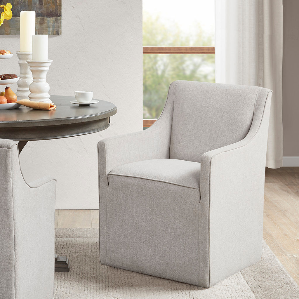 Charlotte Upholstered Dining Arm Chair with Hidden Casters - Grey