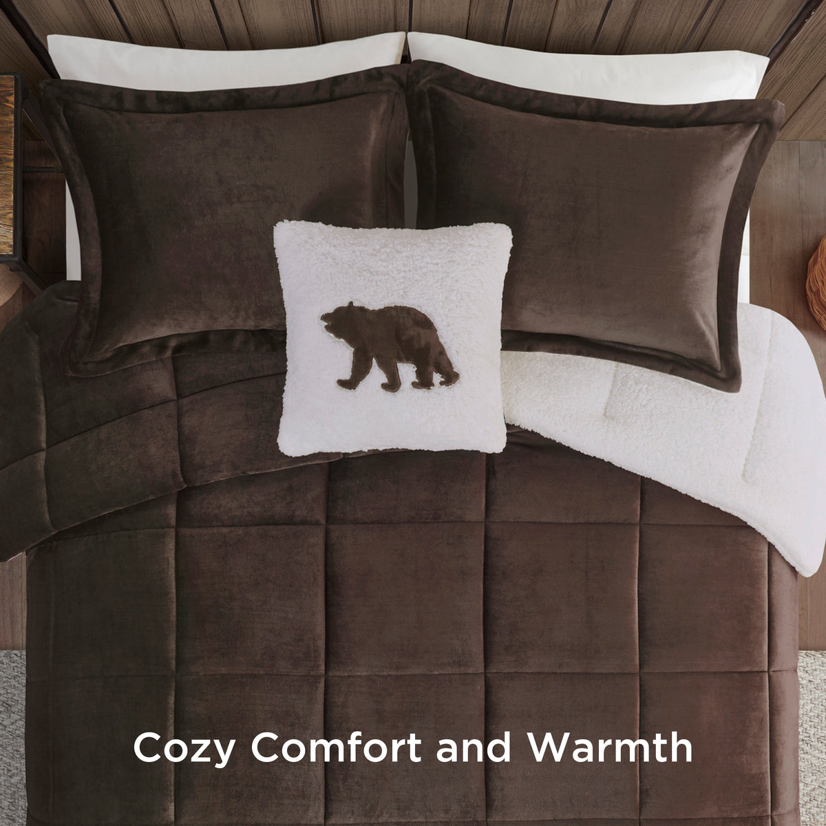 Alton Plush to Sherpa Down Alternative Comforter Set - Brown/Ivory