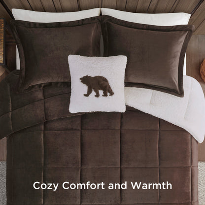 Alton Plush to Sherpa Down Alternative Comforter Set - Brown/Ivory
