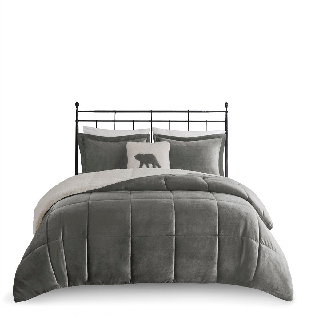 Alton Plush to Sherpa Down Alternative Comforter Set - Charcoal/Ivory