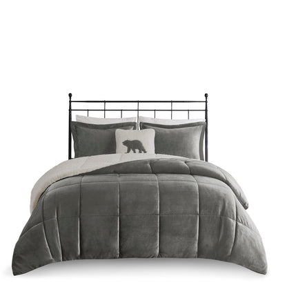 Alton Plush to Sherpa Down Alternative Comforter Set - Charcoal/Ivory