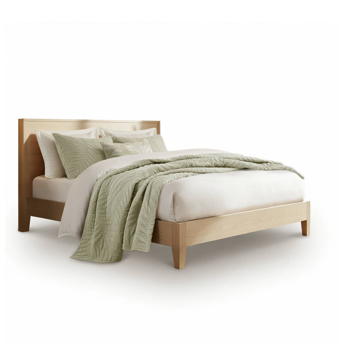 Botanical Leaves 3 Piece Cotton Quilt Set - Sage