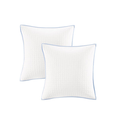 Brooklyn Cotton Jacquard Comforter Set with Euro Shams and Throw Pillows - Blue