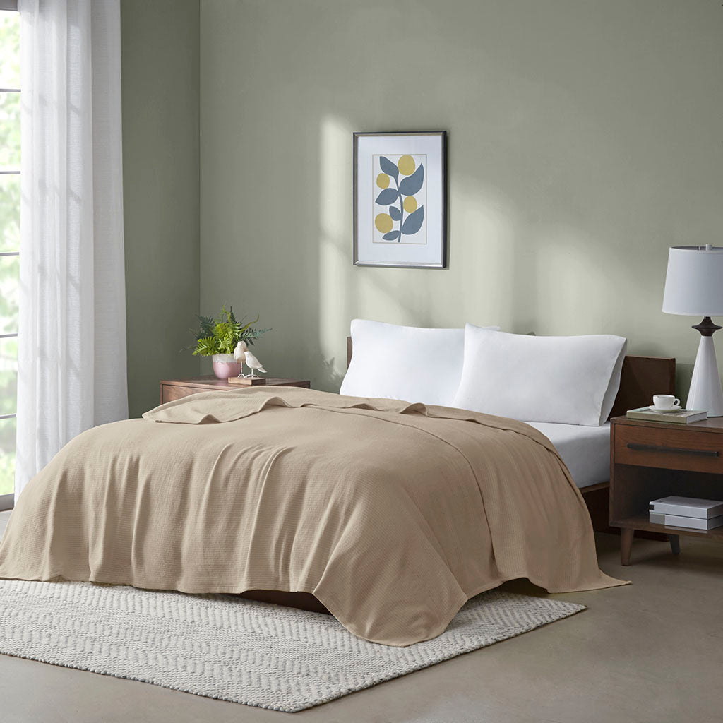 Freshspun Basketweave Cotton Blanket - Khaki