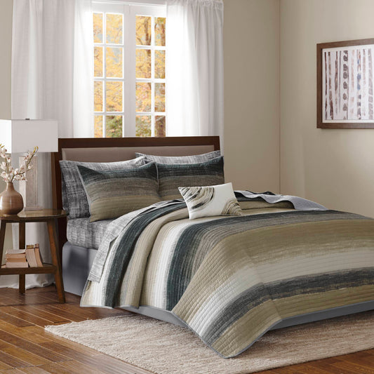 Saben Quilt Set with Cotton Bed Sheets - Taupe
