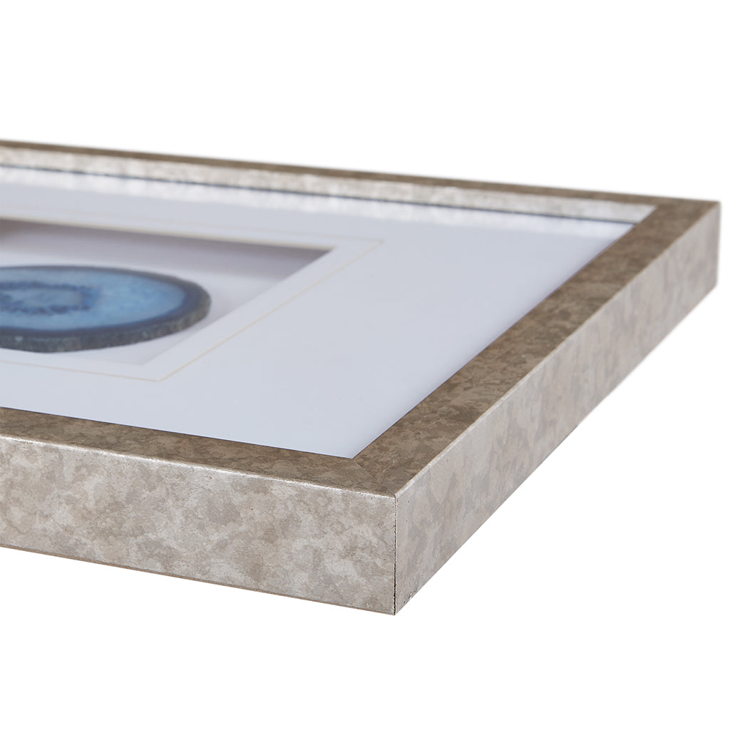 Natural Agate Trio Real Stone Framed Glass and Double Matted Wall Art - Blue