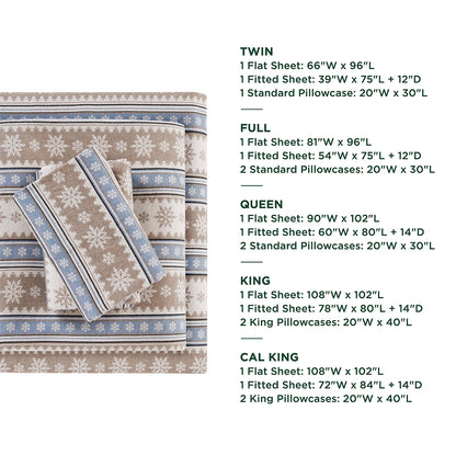 Cotton Flannel Sheet Set - Blue Snowflake