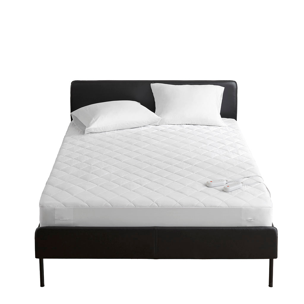 Embossed Microfiber Heated Mattress Pad - White