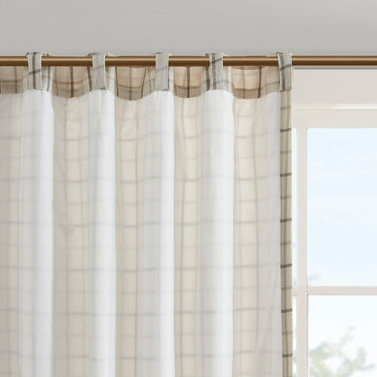 Anaheim Plaid Rod Pocket and Back Tab Curtain Panel with Fleece Lining - Natural