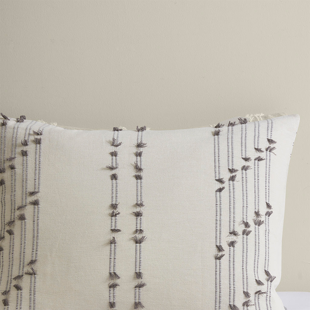 Kara 3 Piece Cotton Jacquard Duvet Cover Set - Ivory