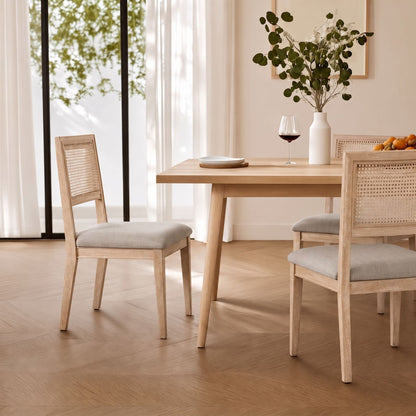Kelly Rattan & Wood Dining Chair Set of 2 - Light Brown
