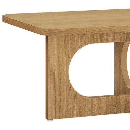 Devon 48" Sculptural Wood Coffee Table with Cutout Base - Natural Oak