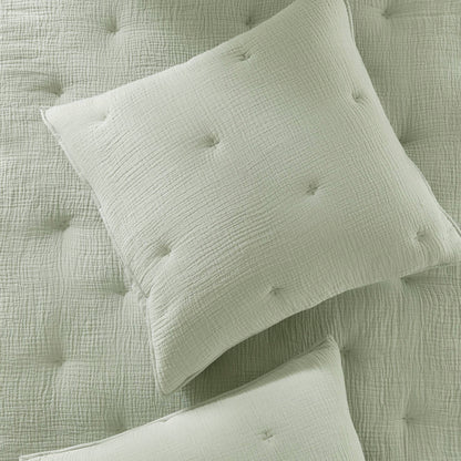 Breeze cotton gauze embroidered Quilt Set - Sage