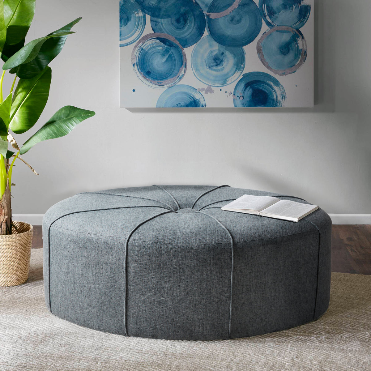 Ferris Oval Ottoman - Blue Multi