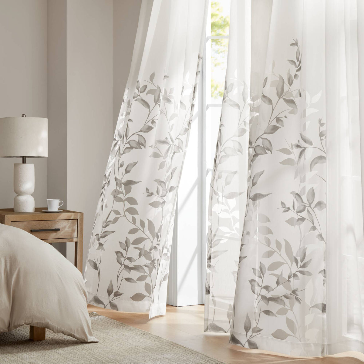Cecily Burnout Printed Window Curtain Panel - Grey