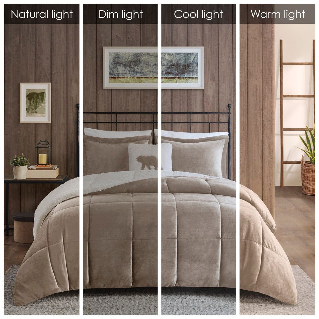 Alton Plush to Sherpa Down Alternative Comforter Set - Taupe/Ivory