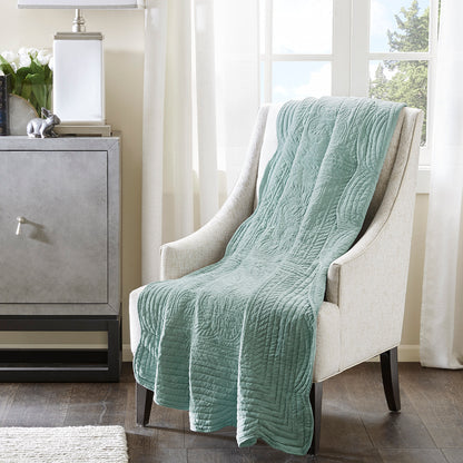 Tuscany Oversized Quilted Throw with Scalloped Edges - Seafoam