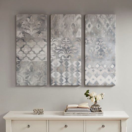 Watercolor Ikat Taupe Gel Coat Canvas 3 Piece Set
