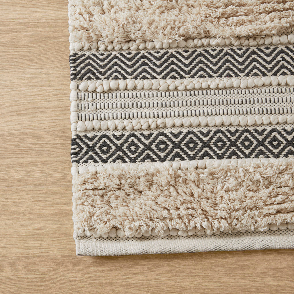 Asher Woven Texture Stripe Bath Rug - Black