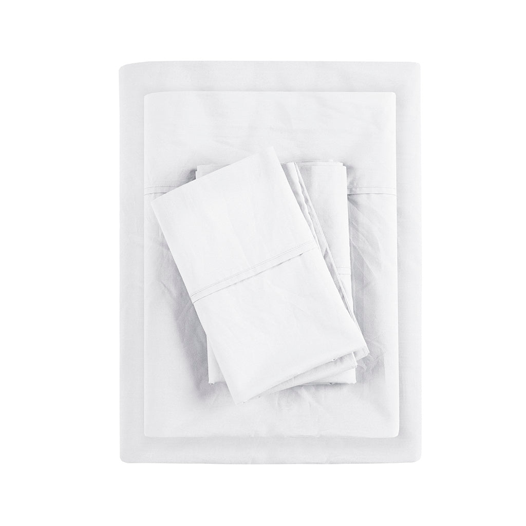 200 Thread Count Relaxed Cotton Percale Sheet Set - White