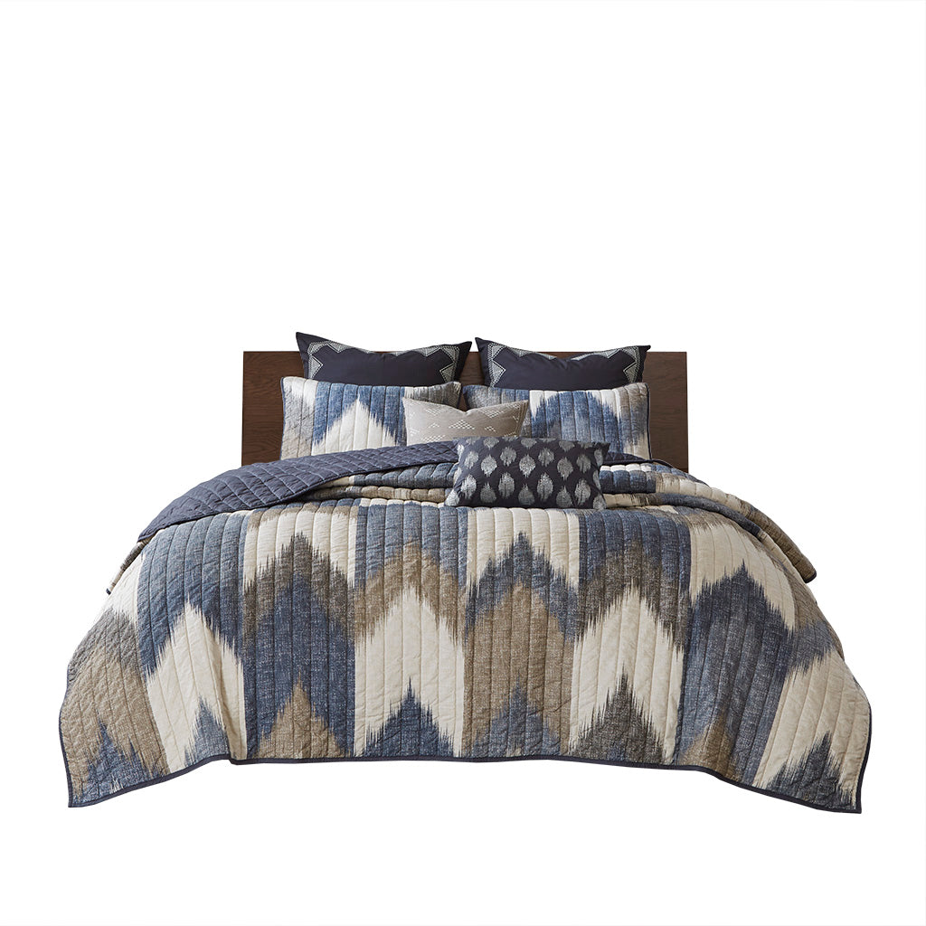 Alpine 3 Piece Printed Cotton Quilt Set - Navy