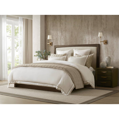 Linen Blend Double Flange Duvet Cover Set - White/Gold