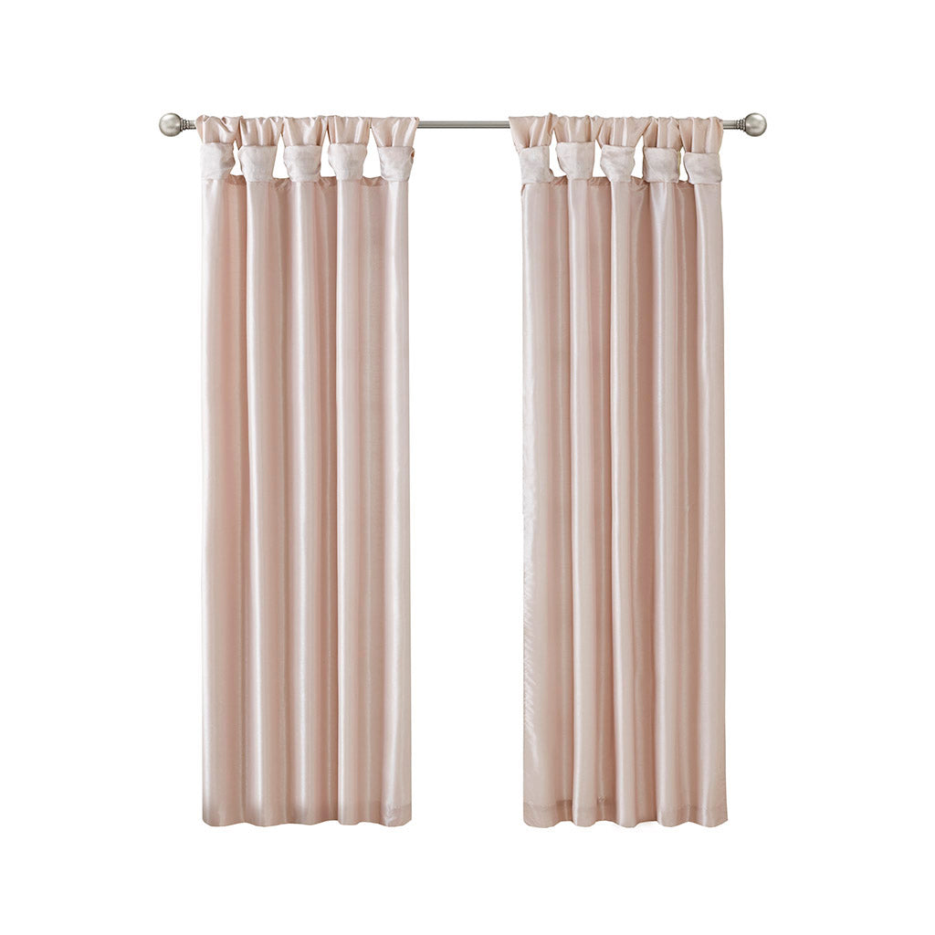 Emilia 100% Polyester Solid Faux Silk Lined Twist Tab Window Curtain - Blush
