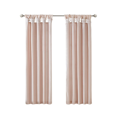Emilia 100% Polyester Solid Faux Silk Lined Twist Tab Window Curtain - Blush