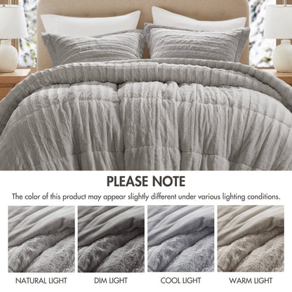 Duke Faux Fur Comforter Mini Set - Grey