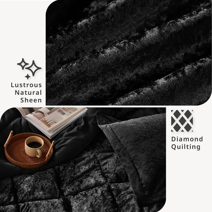 Felicia Velvet Comforter Set with Throw Pillow - Black