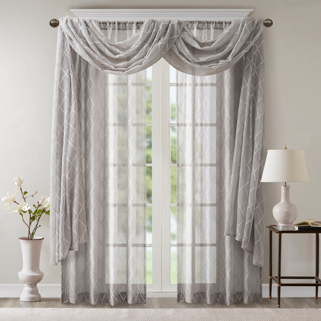 Irina Diamond Sheer Embroidered Window Scarf - Grey