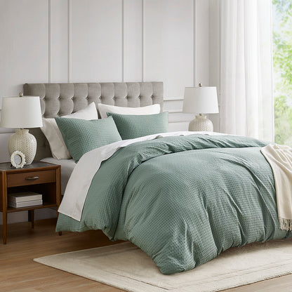 Mina Weave Textured Duvet Cover Set - Sage Green