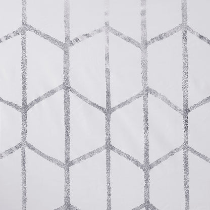 Raina Total Blackout Metallic Print Grommet Top Curtain Panel - White/Silver