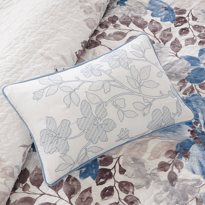 Luna 6 Piece Printed Quilt Set with Throw Pillows - Blue