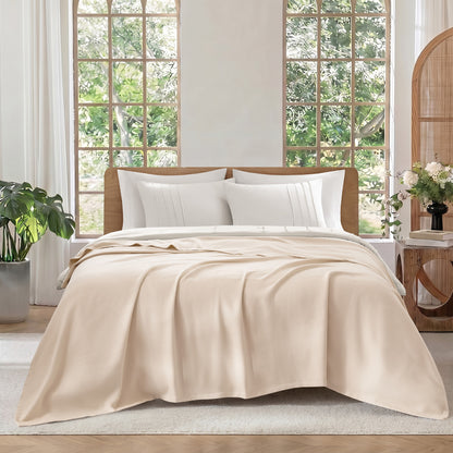 100% Certified Egyptian Cotton Blanket - Micro- herringbone Beige