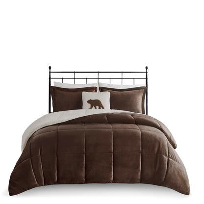 Alton Plush to Sherpa Down Alternative Comforter Set - Brown/Ivory