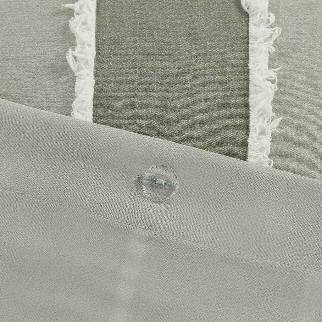 Shay 3 Piece Striped Cotton Duvet Cover Set - Sage