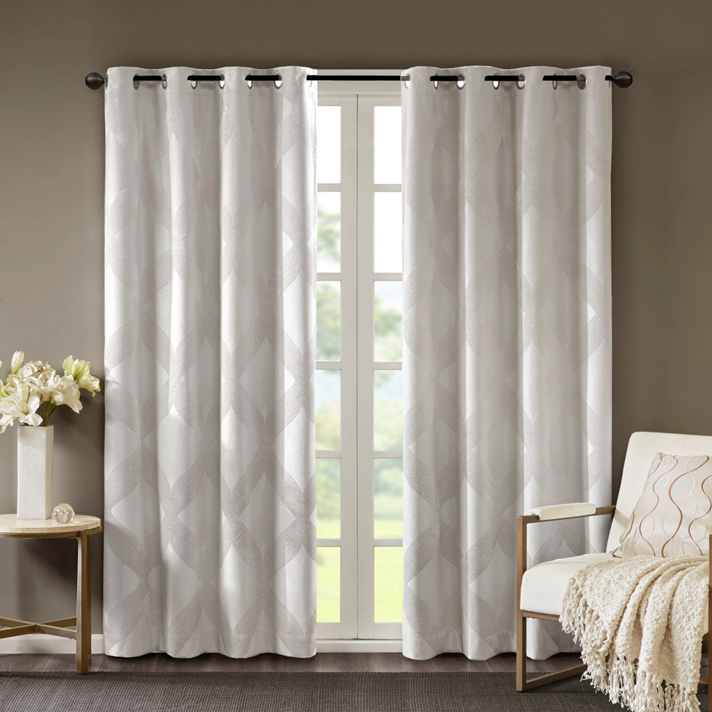 Bentley Ogee Knitted Jacquard Total Blackout Curtain Panel - Ivory