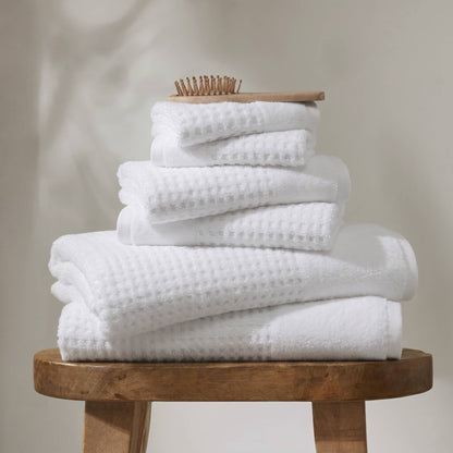 Spa Waffle Cotton Jacquard Bath Towel 6 Piece Set - White