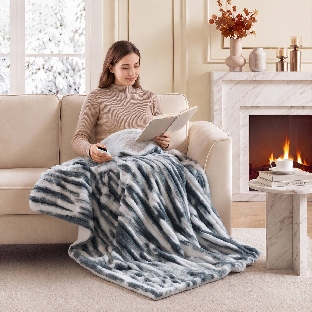 Heated Zuri Luxe Heated Throw - Blue Marble