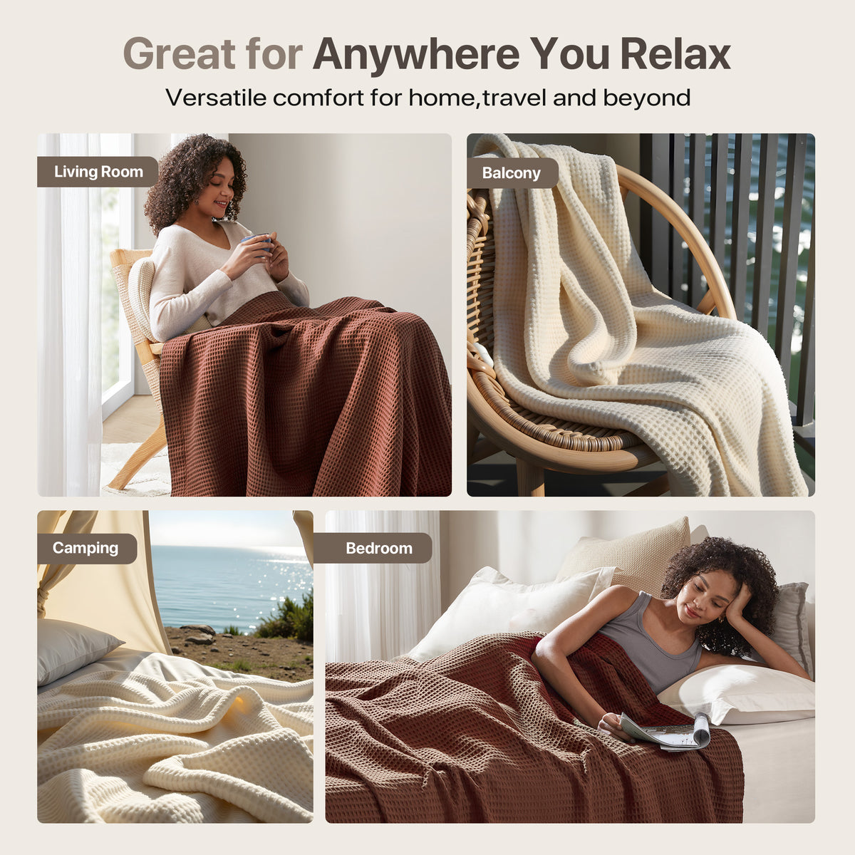 Waffle Weave Cotton Blanket - Brown