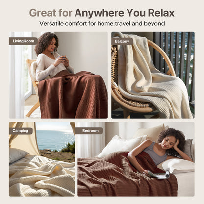 Waffle Weave Cotton Blanket - Brown