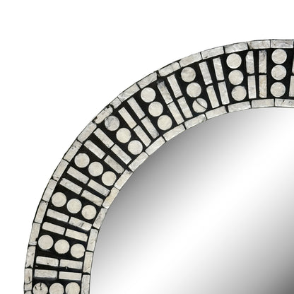 24"D Round Capiz Shell Mosaic Wall Mirror/  Odeon - Black/Natural