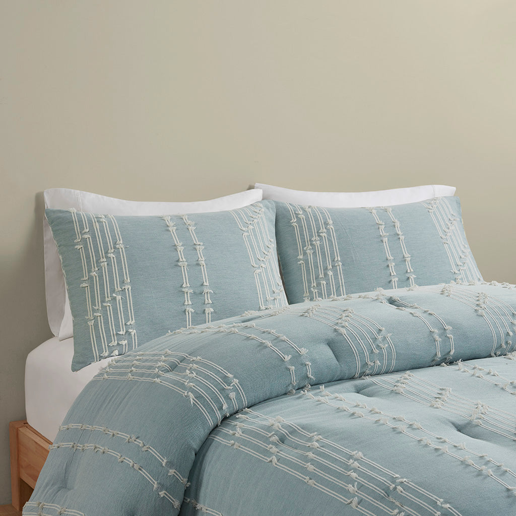 Kara 3 Piece Cotton Jacquard Comforter Set - Aqua